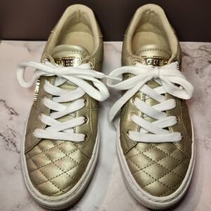 GUESS Size 6.6 Metallic Gold Bling Sneakers